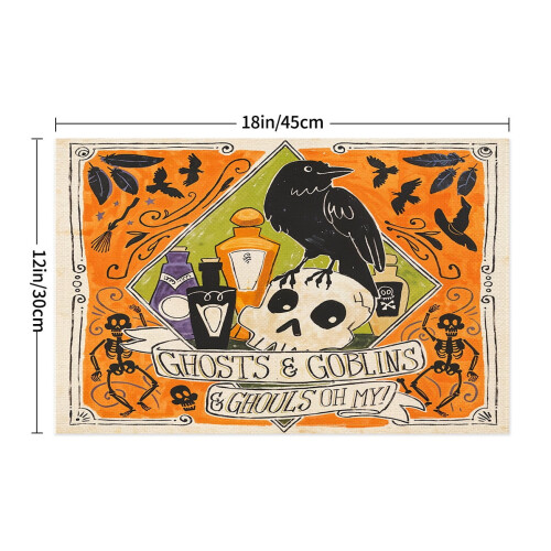 Σουπλά Janrevotw από λινό για το Halloween, σειρά Trick-Or-Treating, συνδυαστικά τραπεζομάντιλα, 2