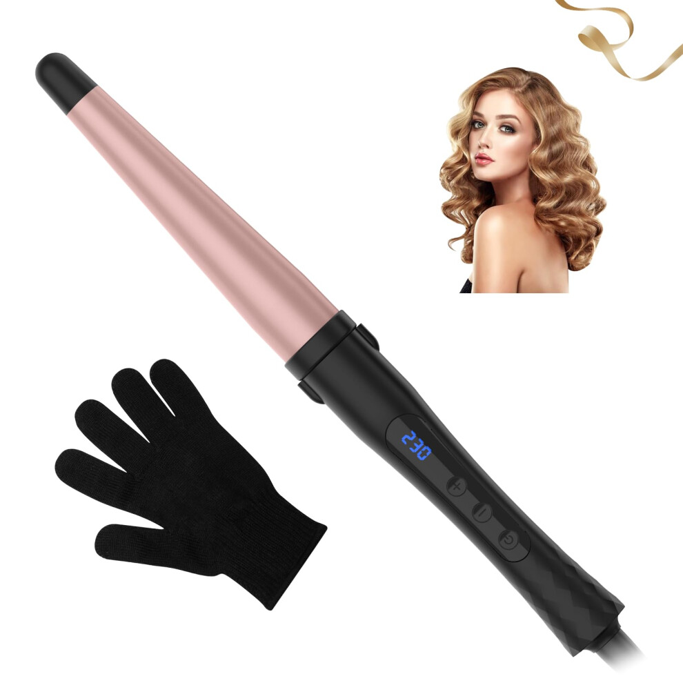 Curling Wand for Long Hair, 1 1/4 Inch Tourmaline Ceramic Hair Curling Iron with LCD and Adjustable Temperature