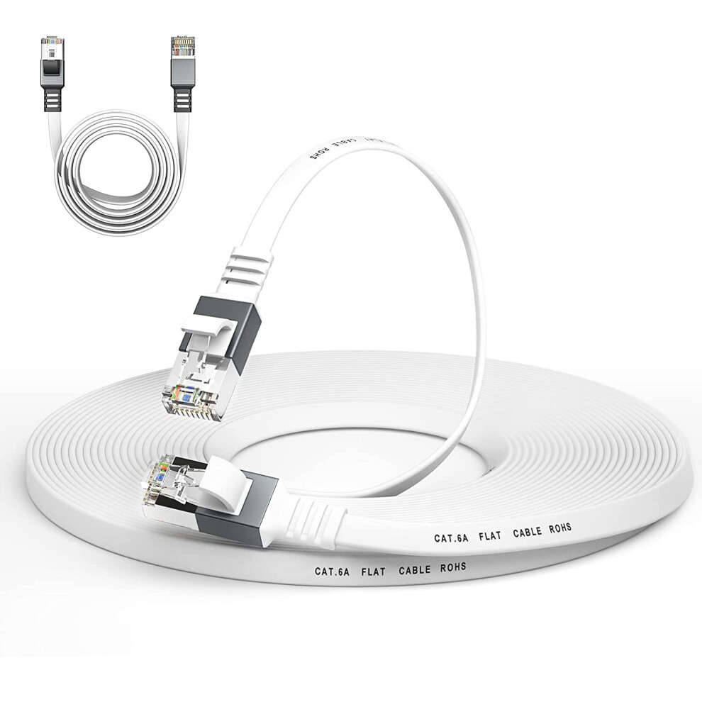 Cat 6A Ethernet Cable 50 Ft,Durable Flat Internet Network Lan Cable With 1.5Ft Short Patch Cord, Slim High Speed 9448196865064