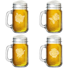 Conjunto de 4 canecas de vidro estilo Mason Jar de 473 ml com alça - Coleção Rosa