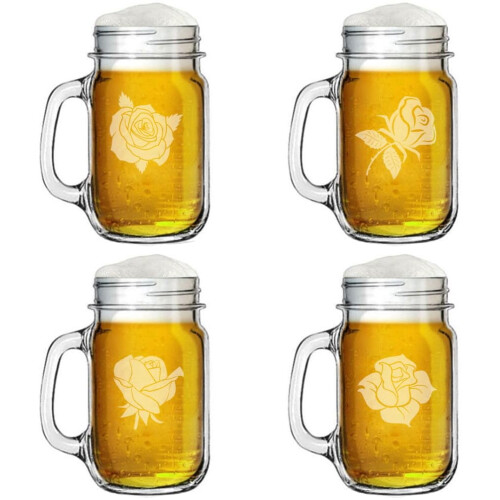 Κούπα 16oz με γυάλινο βάζο Mason και λαβή, σετ δώρου της συλλογής 4Rose