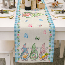 Caminho de mesa de Páscoa 33x178cm, em algodão e linho com estampa rústica de caminhão, coelho listrado azul e ovos, estilo fazenda, decoração