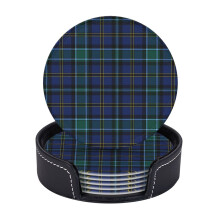 Conjunto de 6 porta-copos de couro com estampa xadrez Clan Weir, ideais para bebidas, perfeitos para presentear em uma inauguração de casa e