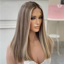 Brazilian Human Hair Wig 24 Inch Honey Blonde Highlight HD Transparent Lace Front 150% Density