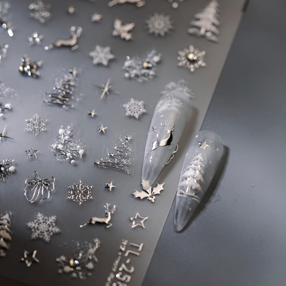 Christmas Nail Stickers 5D Embossed Silvery Snowflake Decals SelfAdhesive Xmas Nail Decorations