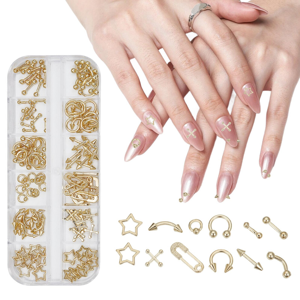 120PCS Goth Nail Charms Set, Vintage Punk Alloy Cross Decorations for DIY Salon Nail Art