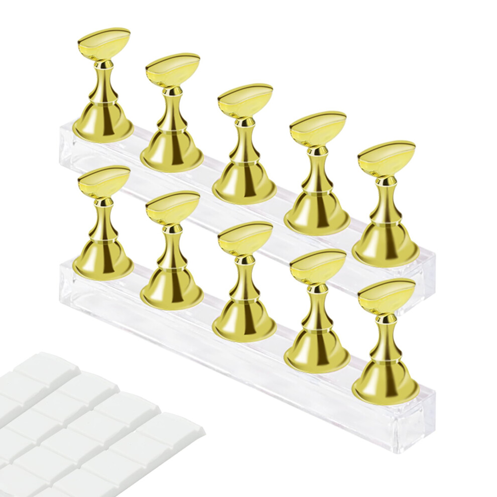 Magnetic Nail Art Display Stand with Gold Tip Holders for Press On and Acrylic Nail Practice