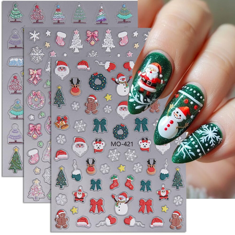 Christmas Nail Stickers 3PCS SelfAdhesive 3D Santa Snowman Snowflake Decals for Holiday Manicure