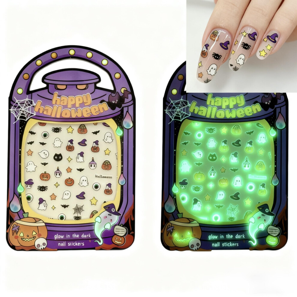 Dark Halloween Glow In The 3D Nail Stickers Selfadhesive Pumpkin Ghost Bat Party Decorations