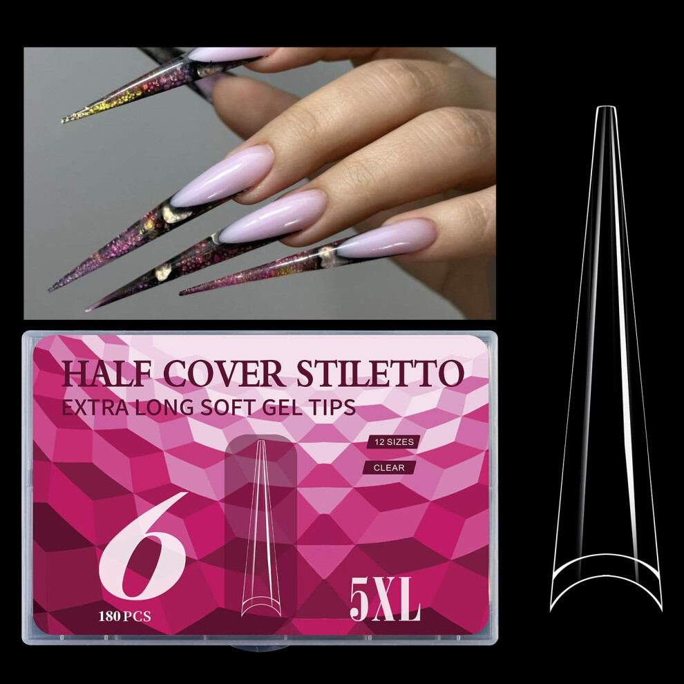180pcs Extra Long Clear Full Cover Nail Tips 5XL Acrylic Extensions for French Manicure