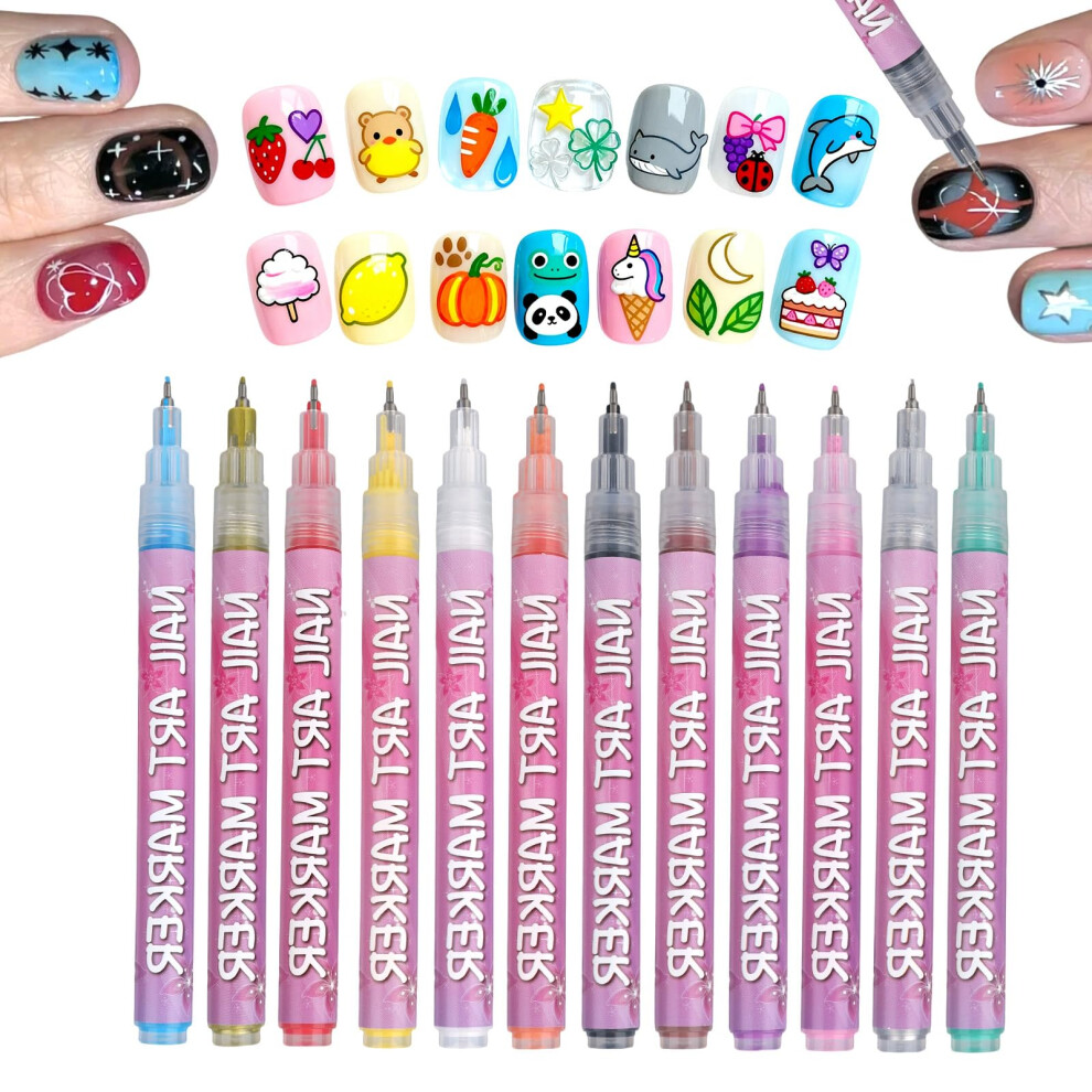 12 Colors Nail Art Pens Set for Precise Multicolor DIY Manicure and Salon Nail Design