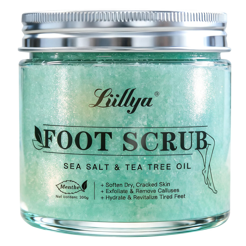 Exfoliating Foot Scrub with Tea Tree and Peppermint for Dry Cracked Heels and Callus Removal, 300g