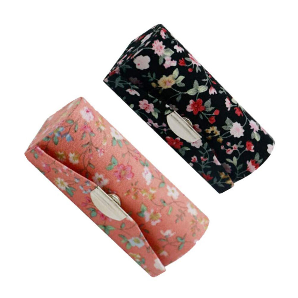 Lipstick Organizer 2PCS Retro Floral Lipstick Case with Mirror for Travel Cosmetics and Jewelry