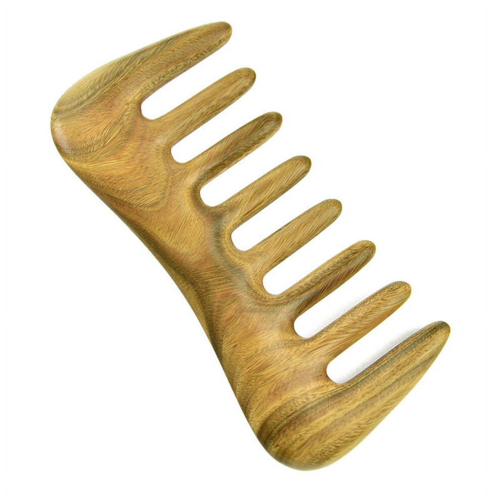 Unisex Green Wide Tooth Hair Comb - Natural Wood Comb For Curly Hair - No Static Sandalwood Hair Pick Wooden Comb For Detangling