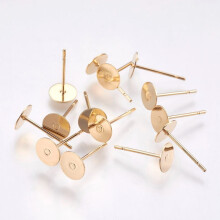 Ohrstecker-Rohmaterial aus Edelstahl 304, echt 24 Karat vergoldet, 12 x 6 mm, Stift: 0,68 mm