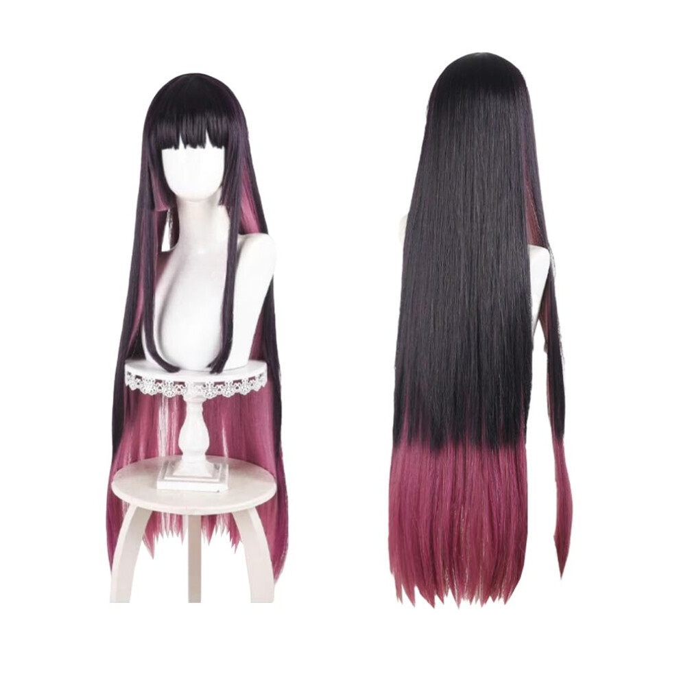 Unisex Black Anime Cosplay Wig Fuchsia Long Straight Gradient Heat Resistant Synthetic Fiber With Bangs