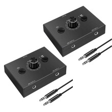 2 db 3,5 mm-es audio kapcsoló, 2 bemenet 1 kimenet/1 bemenet 2 kimenet audio elosztó kapcsoló, audio kapcsoló doboz