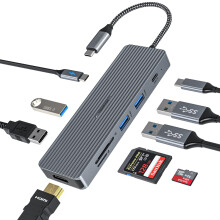 Hub USB-C 9 in 1 con HDMI 4K, PD 100W, 3 USB-A, USB-C 3.0, lettore di schede TF/SD, compatibile con MacBook e altri dispositivi Type-C.