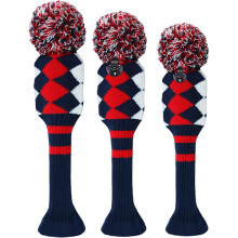 Set van 3 Pom golfclubhoezen voor woods, drivers, fairway en hybrides, met nummerlabel, gebreide golfclubhoezen, rood135