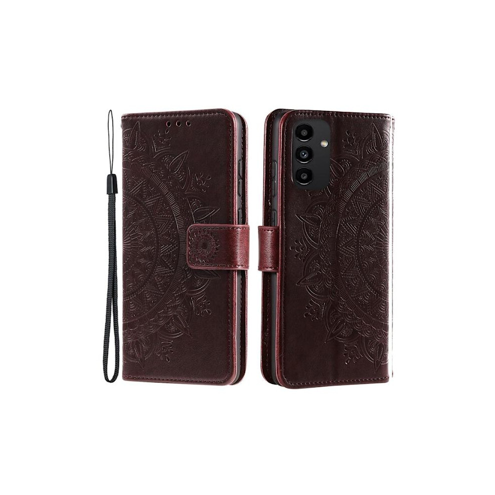 Skalo Compatible With Samsung A13 4G Mandala Wallet Case - Dark Dark Brown 9048212235088