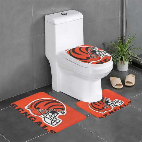 Conjunto de 3 tapetes de banheiro com o tema Bengals, antiderrapante, 80 x 50 cm (31,5 x 20 polegadas).