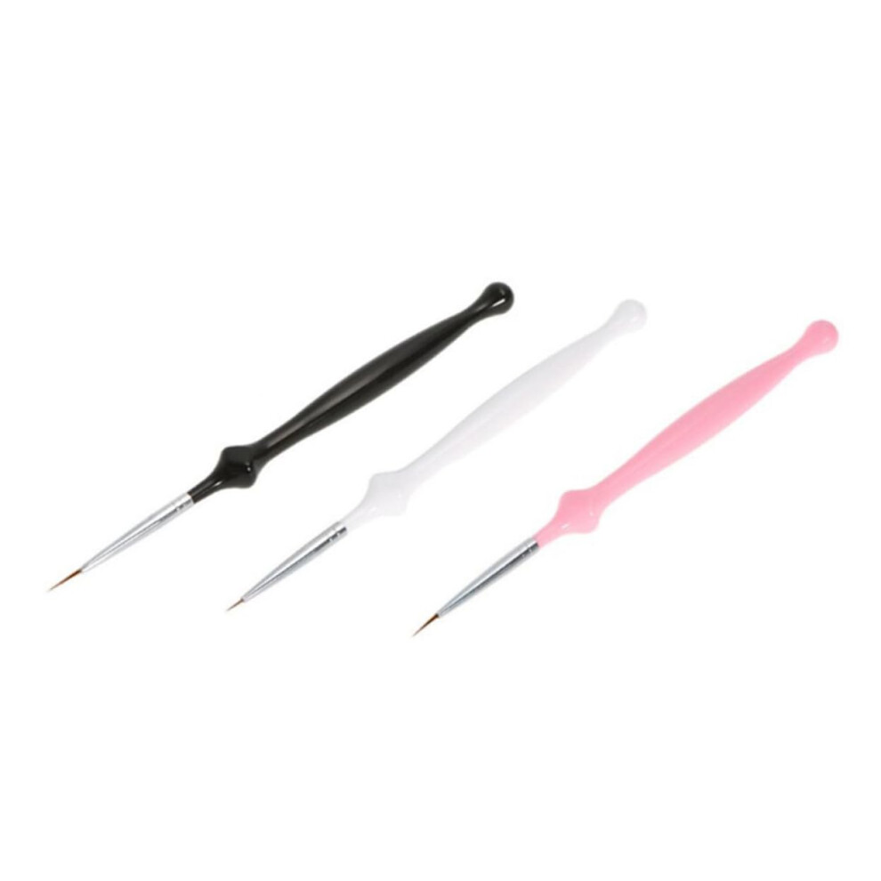 Black/White/Pink 3Pcs Nail Art Brush Set Ultrafine Long Tip For Precise Line Work Diy Manicure