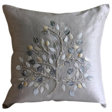 Kuddfodral till soffa, silverbeige, pärlemorträdmönster, 61x61 cm fyrkantigt sidenkuddfodral, blommigt örngott, fransk stängning