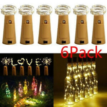 Guirlande lumineuse de 15 LED (bouchons de bouteille de vin) en fil de cuivre, idéale pour décorer mariages, Noël et autres fêtes. 6/5/4/3/2/1