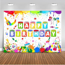 Individuell gestaltete Geburtstags-Fotowand (213 x 152 cm), Kunst-Party-Deko zum Geburtstag, Graffiti-Spritzer-Banner für Fotoboxen, passend zu
