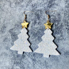 RSAMD Orecchini natalizi da donna a forma di albero di Natale in pelle PU con stelle acriliche e paillettes glitterate - #3