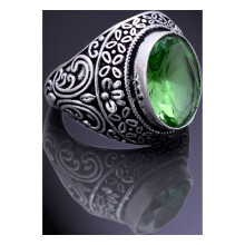 Anello in argento sterling 925 con ametista verde naturale, misura 6.25