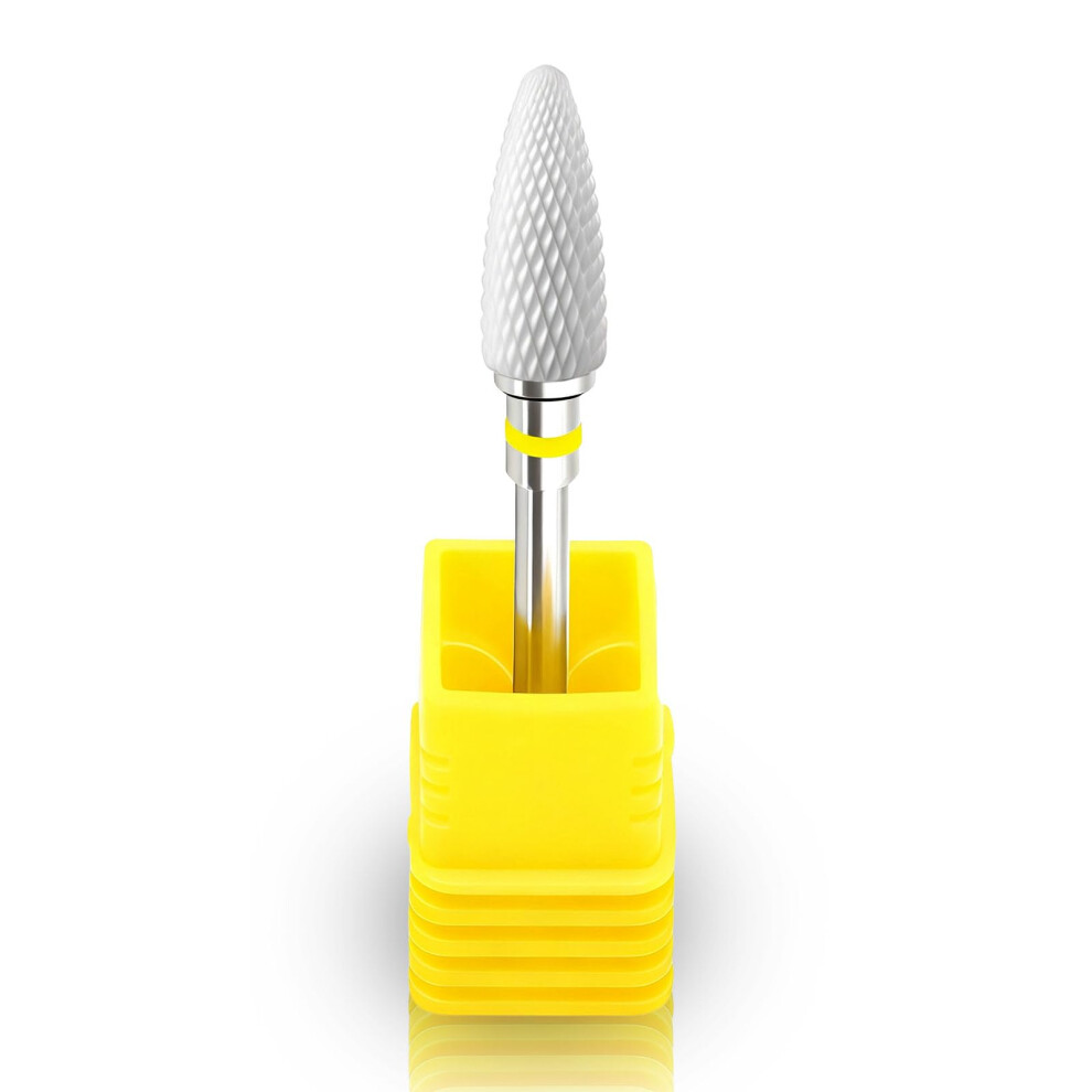 Yellow 3/32 Extra Fine Ceramic Nail Drill Bit Cone For Acrylic Gel Nails, Precise Smooth Salon Finish