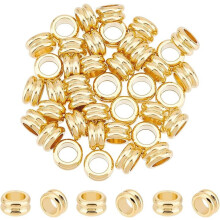 40 Stück Edelstahlperlen 304, gerillt, Säulenabstandshalter, vergoldet, lose Perlen, 5-mm-Lochperlen, Metallverbinder