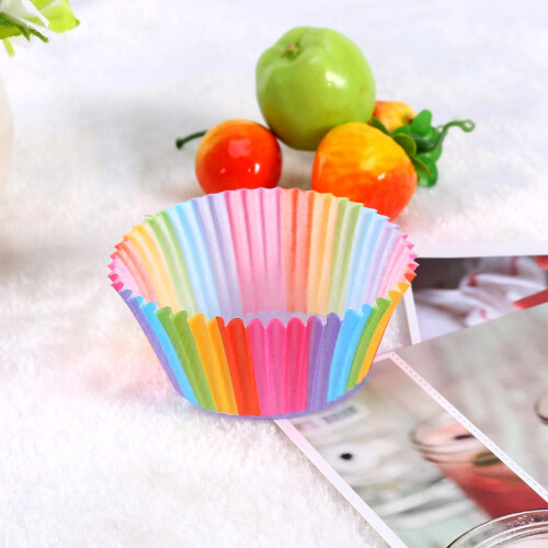 Nikou 100 Stück Backförmchen – Bunte Party-Backförmchen, Cupcake-Förmchen, Regenbogenfarben, Papier-Backförmchen, Muffinförmchen, Kuchenform 1