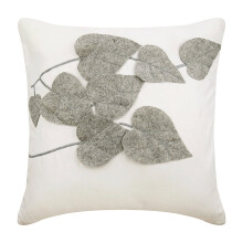 Witte kussensloop 18x18 inch, bladmotief van vilt, tropisch design, vierkant, imitatie suède - winterbladeren