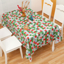 Candy Cane Print Flannel Back Vinyl Christmas Tablecloth - Happy Holidays Grey, Red & Green Xmas Wipe Clean, 4.92x6ft Oblong, Style C, 1PCS