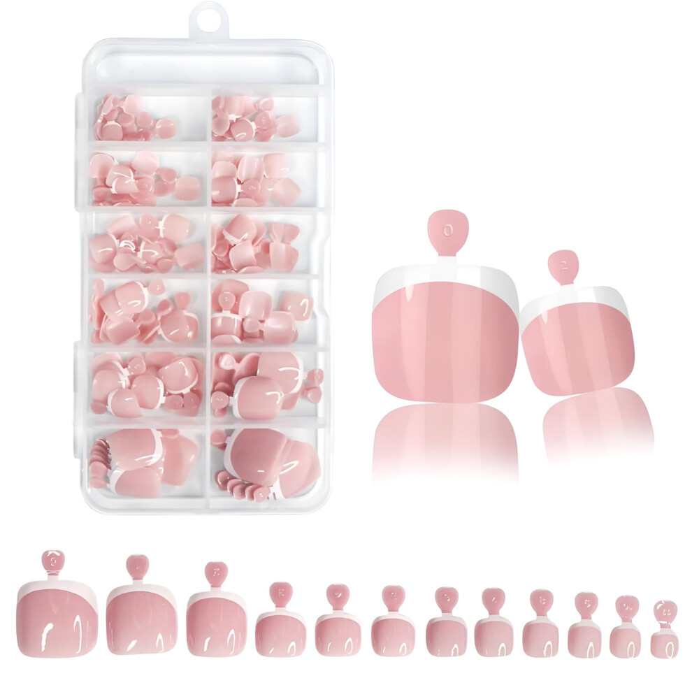 Pink,Cream 120Pcs Short Square Nude Fake Toenails Set With Storage Box, Glossy Pink Press On Toenails For Instant Salon Pedicure