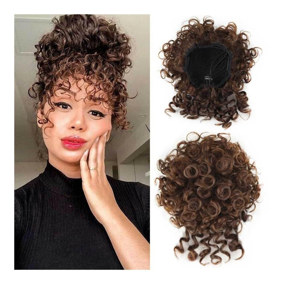 Unisex White Hair Bun Messy Bun Hair Piece With Synthetic Drawstring, Curly Wave Updo Extension