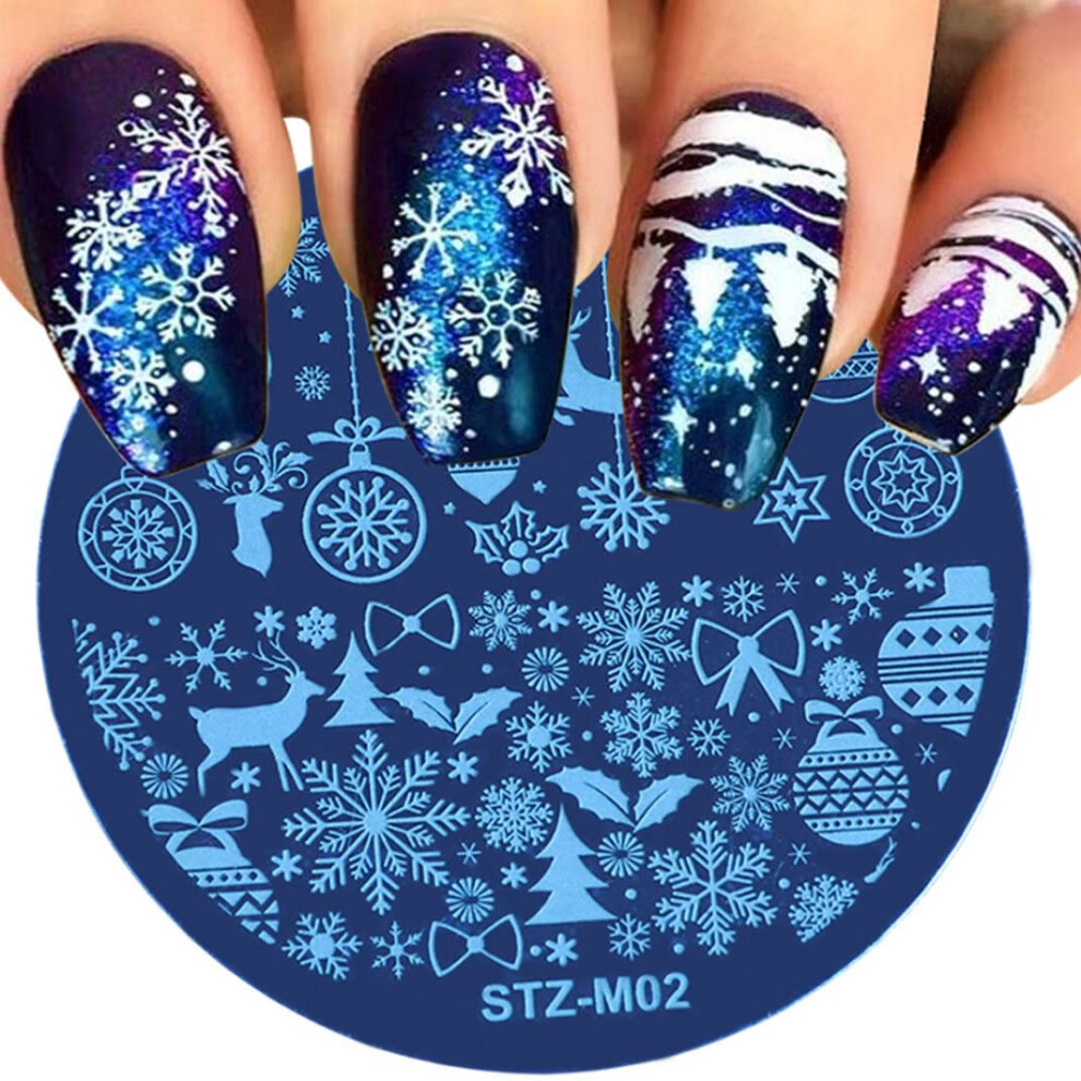 Christmas Nail Stamping Kit with Snowflake Art Plates, Festive Holiday Designs, Style1