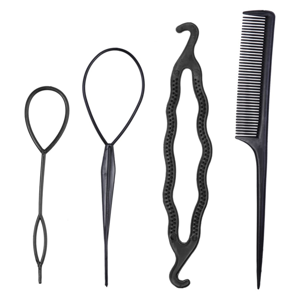 Unisex Hair Bun Maker And Braid Styling Kit 4Pcs Durable Tools For Quick Updos Home And Salon Use