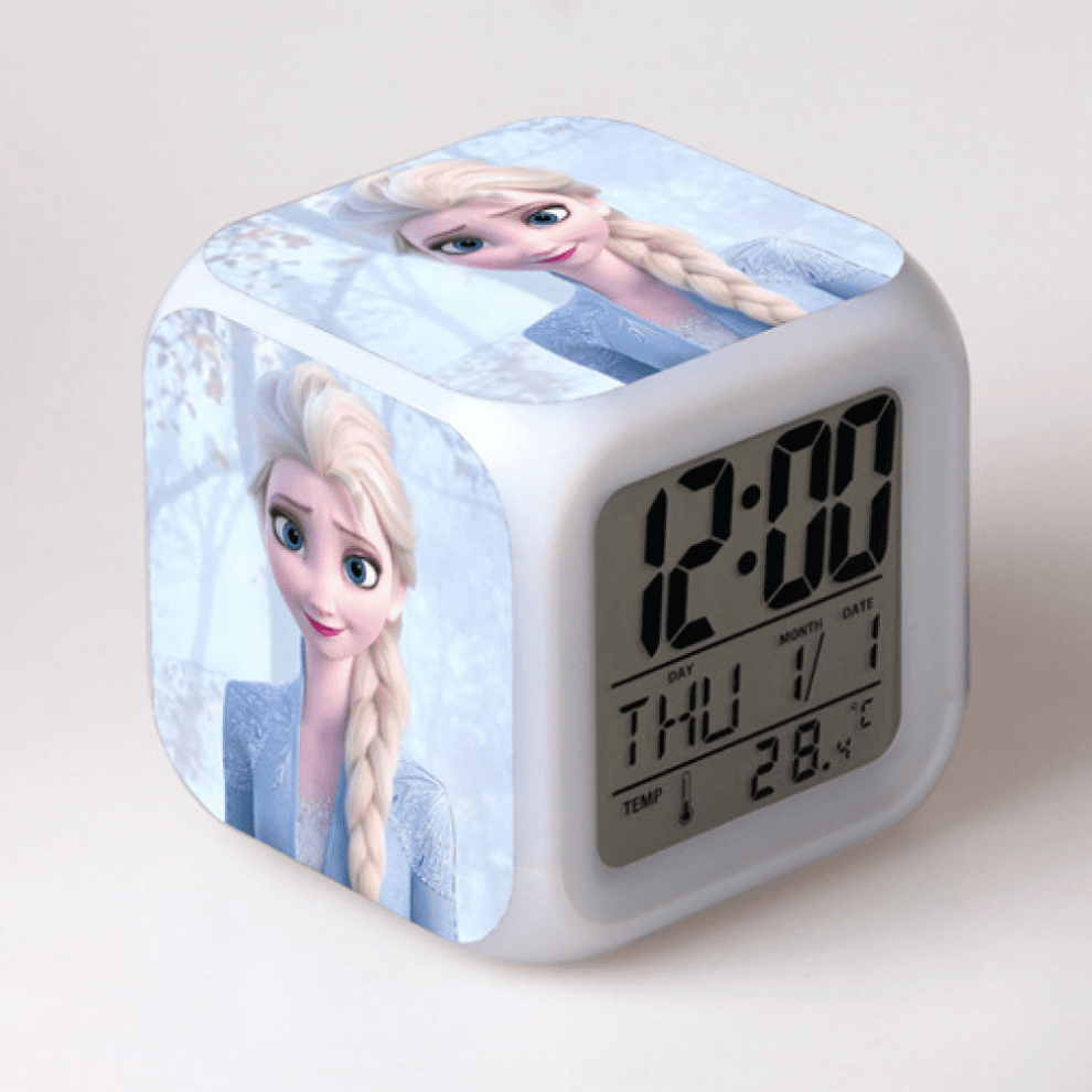 Hanntaoo Digital Alarm Clock For Kids, Frozen Pattern, 7 Color Led, Thermometer, Night - Gift For Boys & Girls Light