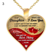 I Love You Letter Print Butterflies Pattern Girls Necklace Link Chain To My Daughter Heart Pendant Necklace Jewelry