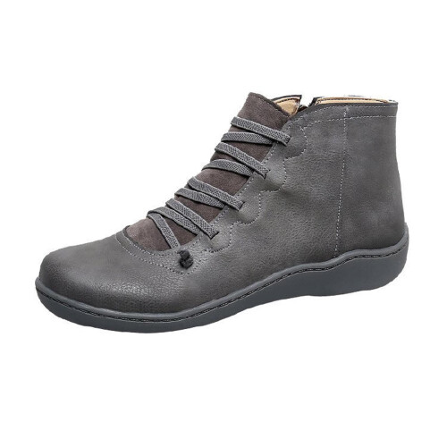 SDJMa Δερμάτινες Μπότες για Γυναικεία Casual Retro Στρογγυλά Δάχτυλα με Δέσιμο στα 1