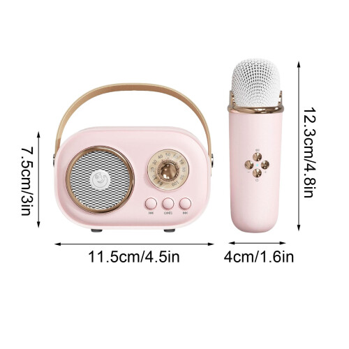 Μίνι Μηχανή Καραόκε Staron (Ροζ) - Φορητό Ηχείο Bluetooth με Μικρόφωνο, Συμβατό με Παιδιά & 1