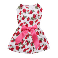 Eease Summer Pet Dog Dress Bellissimo vestito per animali domestici con fiori Elegante gonna senza maniche con fiocco per cuccioli (XS, bianco)