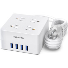 Cosantóir Borrtha Stiall Cumhachta - Corda Síneadh 5Tr le 4 Asraon & 4 USB, 900Júl, Lasc Ró-ualaigh,