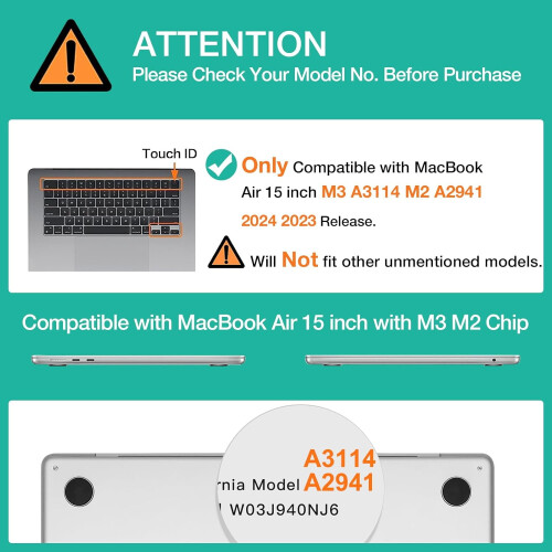 Capa compatível com MacBook Air de 15 polegadas (lançamentos de 2023 e 2024) M3A3114M2A2941 com tela Liquid Retina e Touch. 1