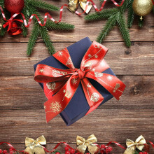 Quinlirra Weihnachtsband im Ausverkauf, breites rotes Satinband mit Golddruck, geeignet für Bastelarbeiten, Geschenkverpackungen und Partyartikel
