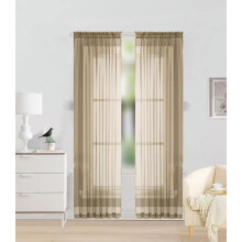 2pc Taupe Solid Sheer Voile Window Curtain Set, Two (2) Rod Pocket Panels 55"W x 84"L (Each)