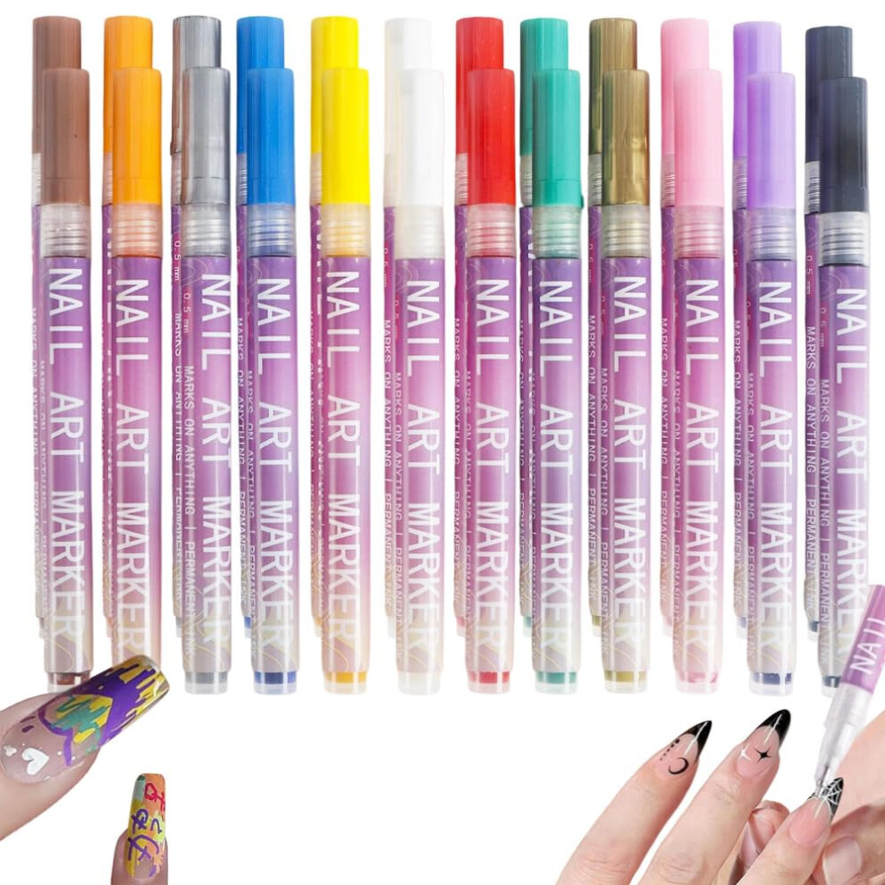 12 Colors Nail Art Pens Set with Ultrafine Precision Tip, FastDrying Waterproof Ink for DIY Salon